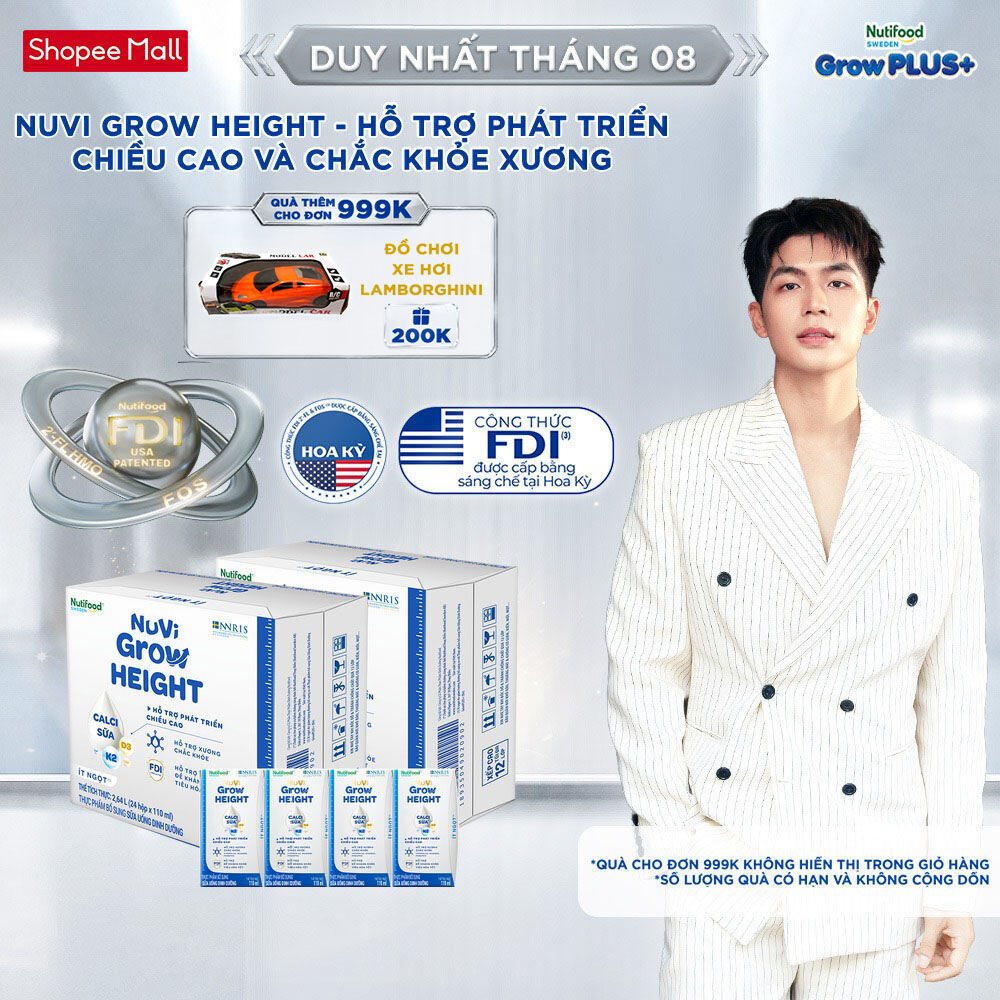 [TX] Combo 2 Thùng 24 hộp SBPS Nuvi Grow Height 1+ hỗ trợ phát triển chiều cao hộp 110ml