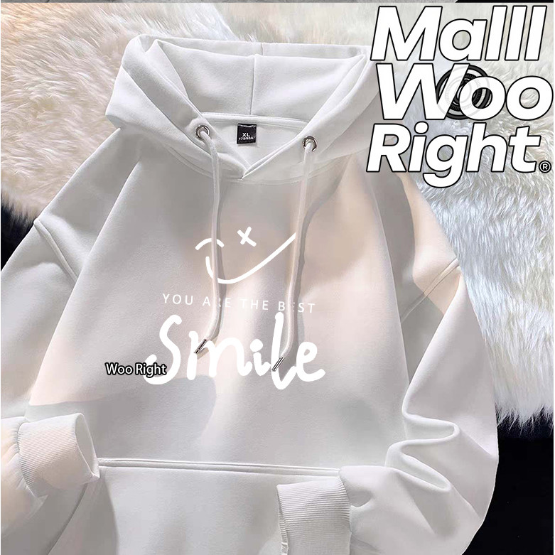 COD Woo Right Áo Hoodie nam màu xám nhạt in dáng rộng Wright You Best Smile Face Teen Casual