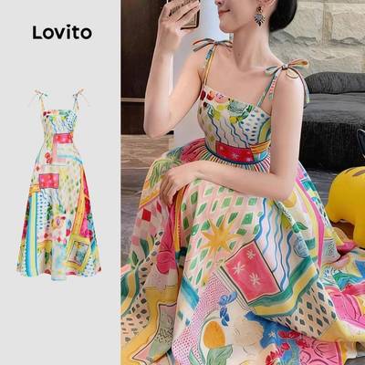 Lovito Kỳ nghỉ Đầm buộc dây phía trước mùa xuân/hè cho nữ L171ED467
