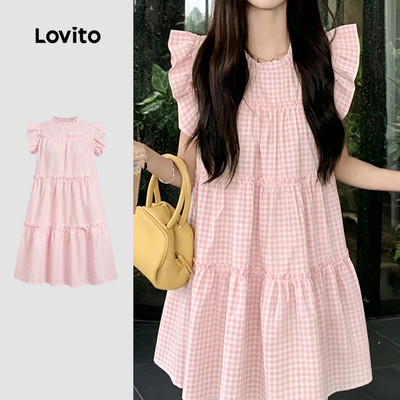(New Arrival) Lovito Đầm Ruffle Dễ Thương Phong Cách Thư Giãn Mùa Xuân/Hè màu hồng cho Nữ L197AD1018
