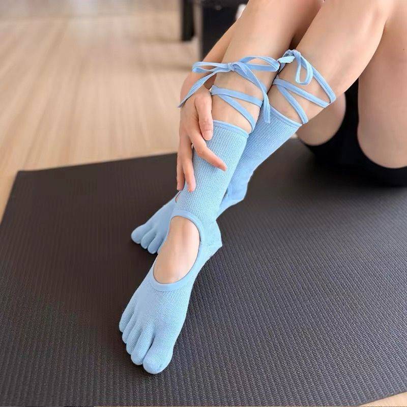 Yoga Socks Five Toe Socks Backless Pilates Socks Silicone Non-Slip Sole Calf Socks Dance Pantyhose S