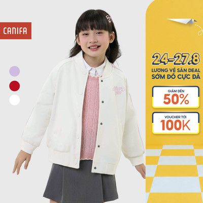 Áo khoác bé gái CANIFA dáng bomber dài tay cổ dựng thêu họa tiết 1OT25C003