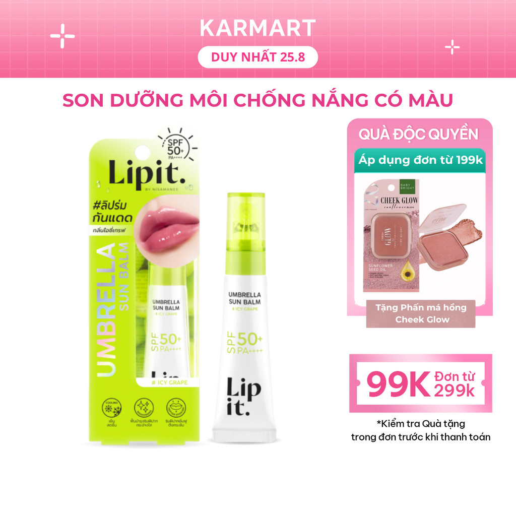 Son Dưỡng Môi Chống Nắng Có Màu Giúp Cấp Ẩm Và Cải Thiện Sắc Tố Môi Umbrella Sun Balm SPF50+ PA++++ 8g