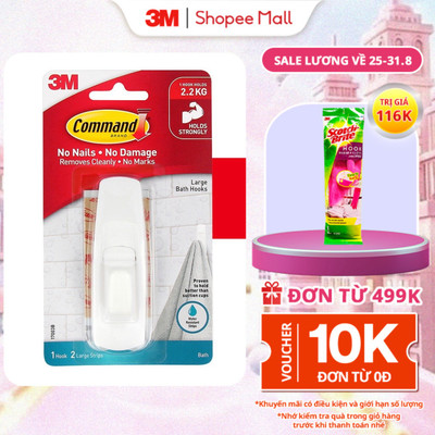 Móc dán tường chống thấm nước 3M™ Command™, 17003B, bám cực chắc, chịu lực 2.2kg, vỉ 1 cái, Dùng sắp xếp nhà tắm