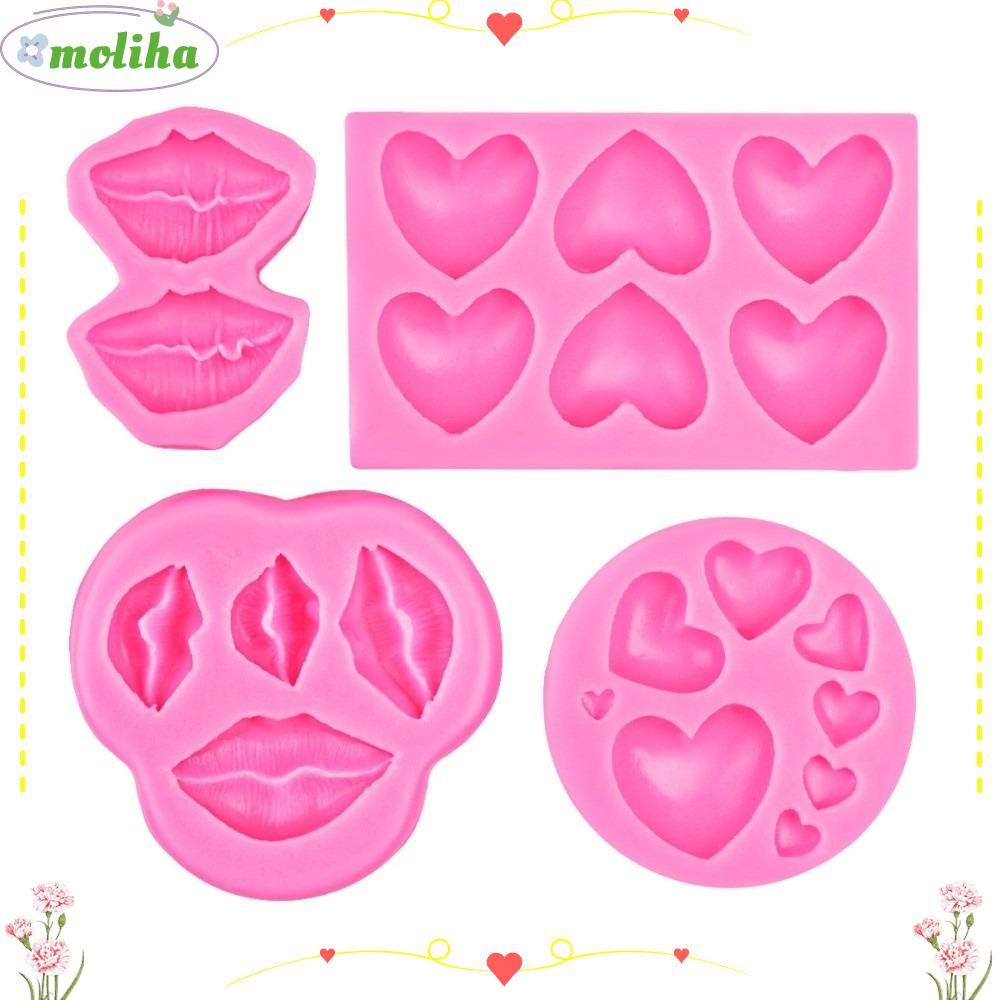 MOLIHA 4 Khuôn Nướng Bánh Silicon, Kiss Lips Design Silicone Lips Shape Molds, Kiss Collection Kích 