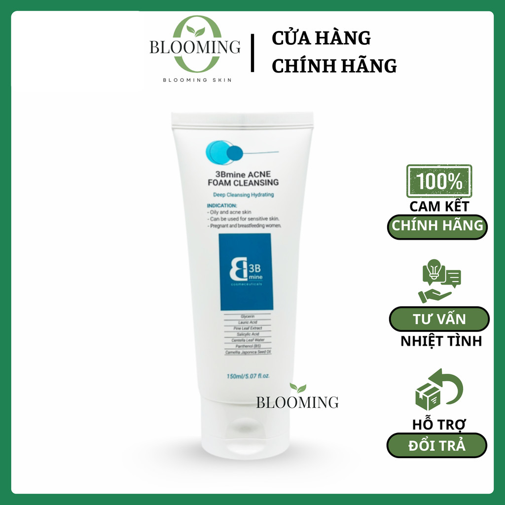 Sữa Rửa Mặt Da Dầu Mụn 3Bmine Acne Foam Cleansing Làm Sạch Dịu Nhẹ Hàn Quốc 150ml