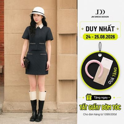 Set Áo Cổ Đức Croptop 2T18.2601, Chân Váy A-line 2 Túi Ốp 4S08.2601. Set Đồ Nữ Thiết Kế Preppy Set Công Sở Thanh Lịch JM
