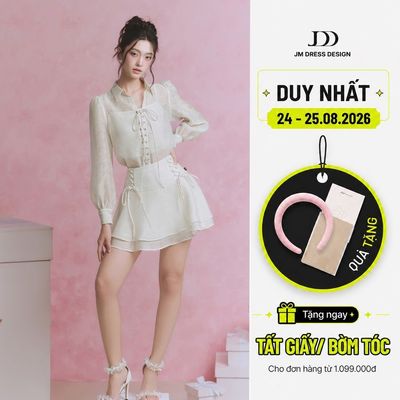 Set đồ Áo sơ mi đan dây thân trước 2S09.2502OG, Chân váy đổ 2 tầng đan dây 4S04.2502OG thiết kế bởi JM Dress Design