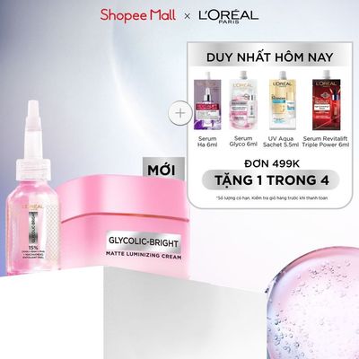 Bộ dưỡng chất sạch tế bào da chết peel 25ml, kem sáng da Melasyl mờ thâm mụn, nám L'Oreal Paris Glycolic Bright 50ml