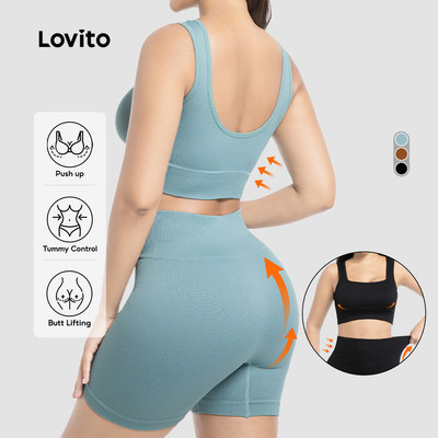 Set áo quần thể thao nữ Lovito Phong cách thường ngày lưng cao bra có mút nâng ngực mông yoga LNE116X057
