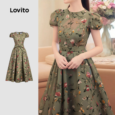 Đầm Lovito thanh lịch phong cách có khóa kéo mùa xuân/hè màu xanh lá cho nữ L164LD137