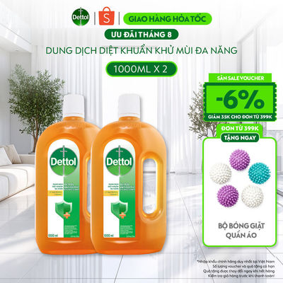 Combo 02 chai dung dịch diệt khuẩn khử mùi đa năng Dettol, 1L/chai