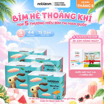[TÃ DÁN] Combo 4 Tã/Bỉm Dán Nabizam UltraThin Nội Địa Hàn Mềm Mỏng, Chống Tràn Size S44 Cho Bé Từ 4-7kg, 44 Miếng/Bịch
