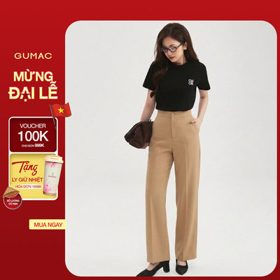 Quần Tây Nữ GUMAC Ống Suông Ủi Ly Túi Xéo Chất Cotton Silk Thanh Lịch LQF0919