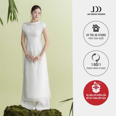 Áo Dài Thanh Vân - Áo Dài Tay Chờm Vạt Bong 2M09.2509 - Áo Dài Nữ Cách Tân Dáng Suông Nhẹ Thanh Lịch Thiết Kế Bởi JM