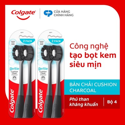Bộ 4 Bàn chải Colgate Gentle Cushion Clean Charcoal lông chải siêu dày tạo bọt mịn, kháng khuẩn