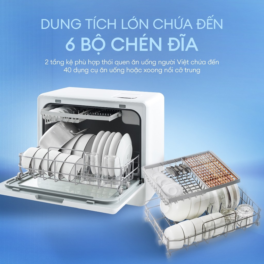 🌙🌙 [Mới] Máy Rửa Chén Bát Để Bàn KOCHI C510 - 6 Bộ - Cửa trong suốt - Rửa Nước Nóng 75°C - Sấy PTC -