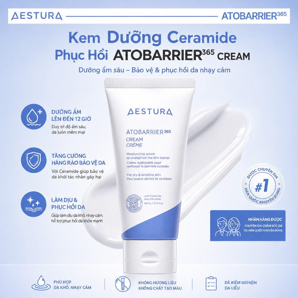 Kem Dưỡng Ẩm Chuyên Sâu Phục Hồi Aestura Atobarrier365 Cream 80ml