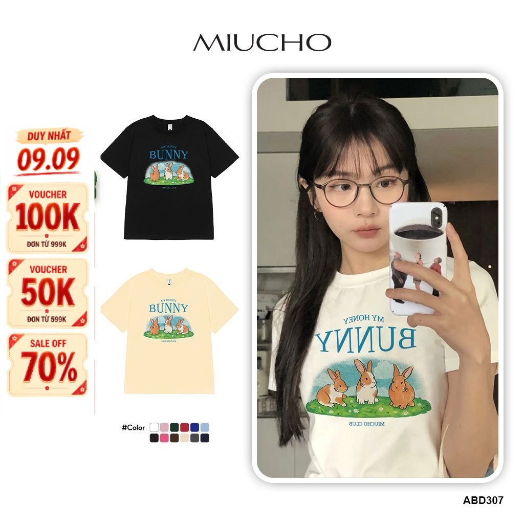 Áo baby tee Thỏ Bunny ABD307 Miucho cổ tròn in graphic