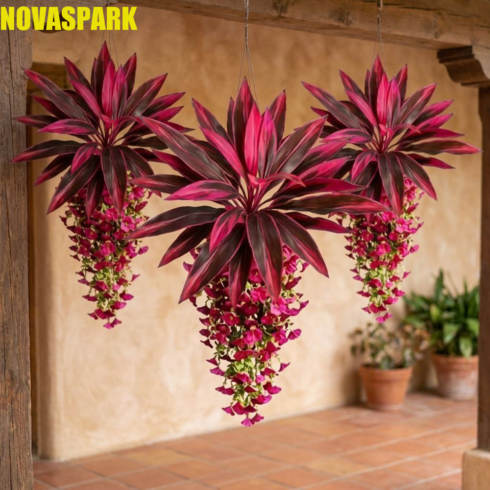 NOVASPARK Nhân tạo Dracaena Morning Glory Treo cây nho, Real Touch Chống tia cực tím Giả Trailing Pe