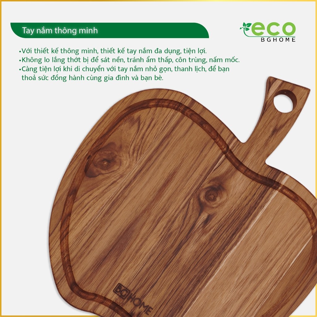 🌙🌙 Thớt Gỗ TEAK Quả Táo - Cắt Thái Không Dăm Mùn, Hạn Chế Nấm Mốc, An Toàn Vệ Sinh Thực Phẩm EC BGHO