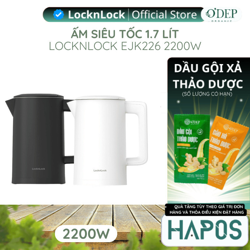 Ấm đun siêu tốc LocknLock 1.7 Lít 1850-2200W Digital Electric Kettle  EJK226, Hàng chính hãng - HAPO