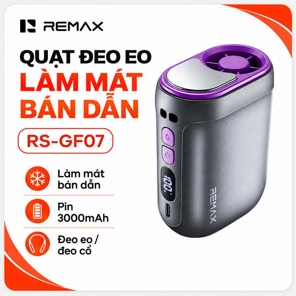 Quạt Đeo Eo Làm Mát Bán Dẫn REMAX RS-GF07, Pin 3000mAh, Đeo Cổ