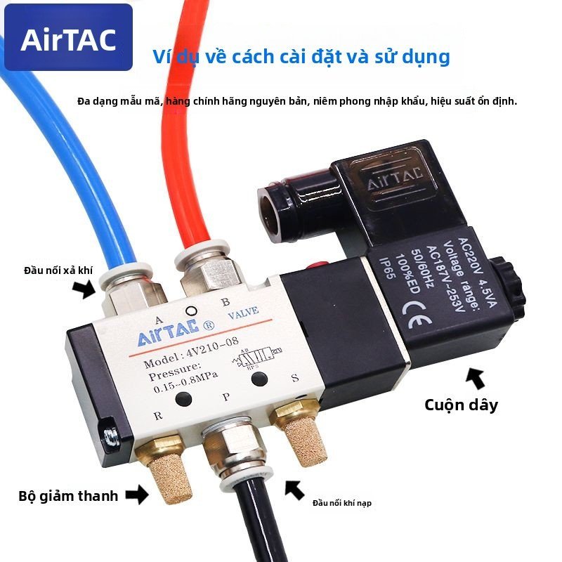 Van điện từ AirTAC 4V210-08 DC24V 2 vị trí 5 cửa chính hãng
