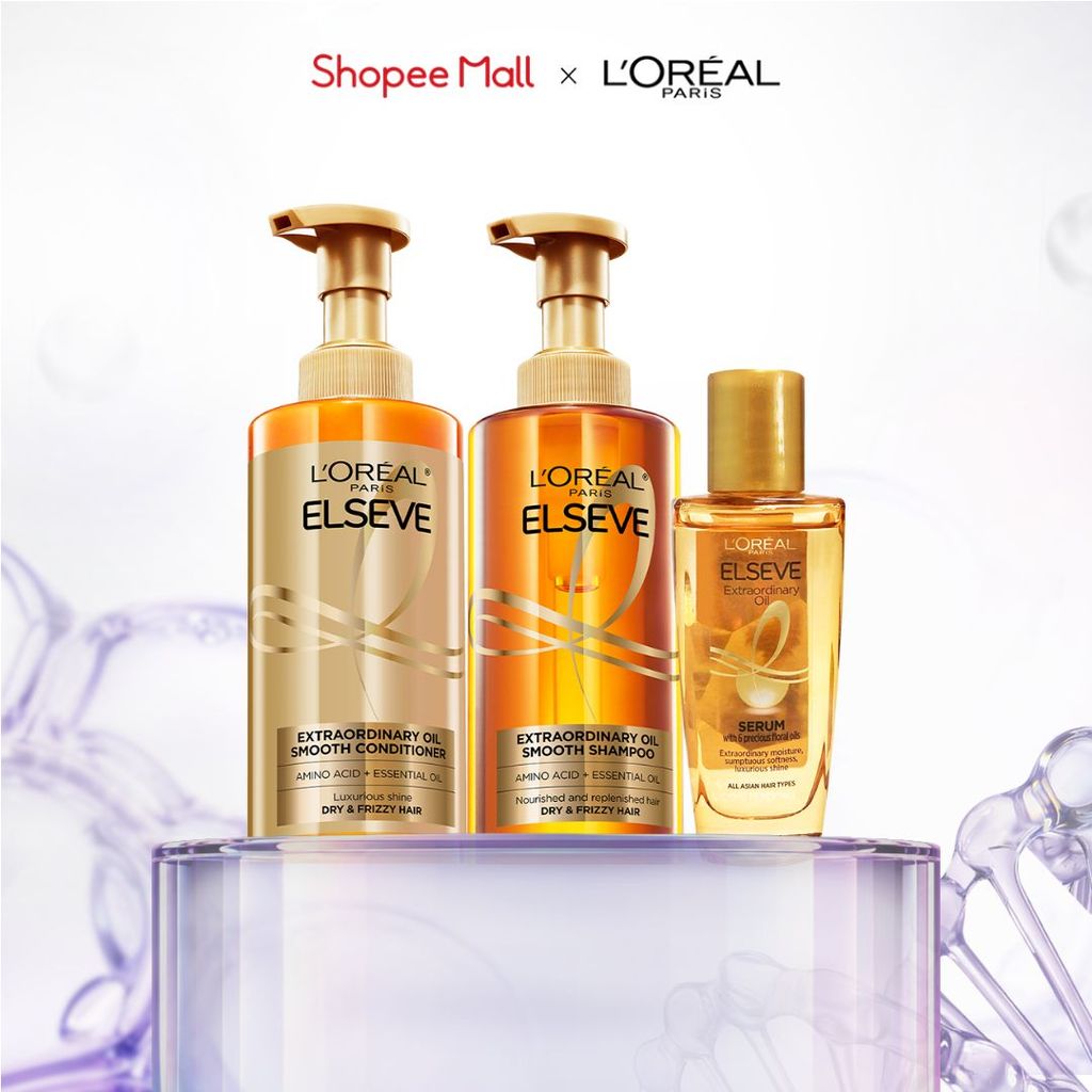 Bộ gội xả dưỡng tóc suôn mượt tóc cao cấp L'Oreal Paris Sleek 440ml x2 & Dầu dưỡng chiết xuất tinh dầu 30ml