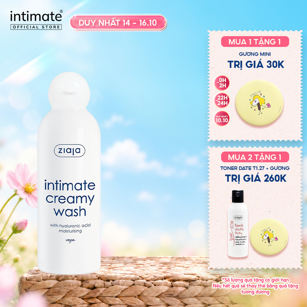 Dung Dịch Vệ Sinh Phụ Nữ Intimate With Hyaluronic Acid ZIAJA Hỗ Trợ Dưỡng Ẩm,Cân Bằng pH, Làm Sạch 200ml