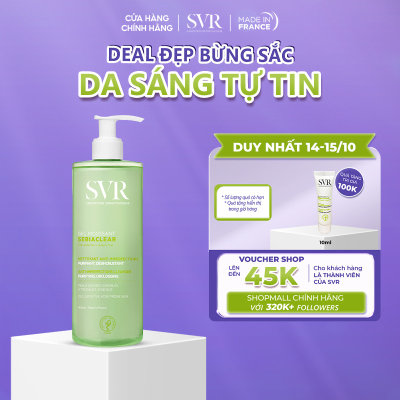 Gel rửa mặt cho da dầu mụn, không chứa xà phòng SVR Sebiaclear Gel Moussant…