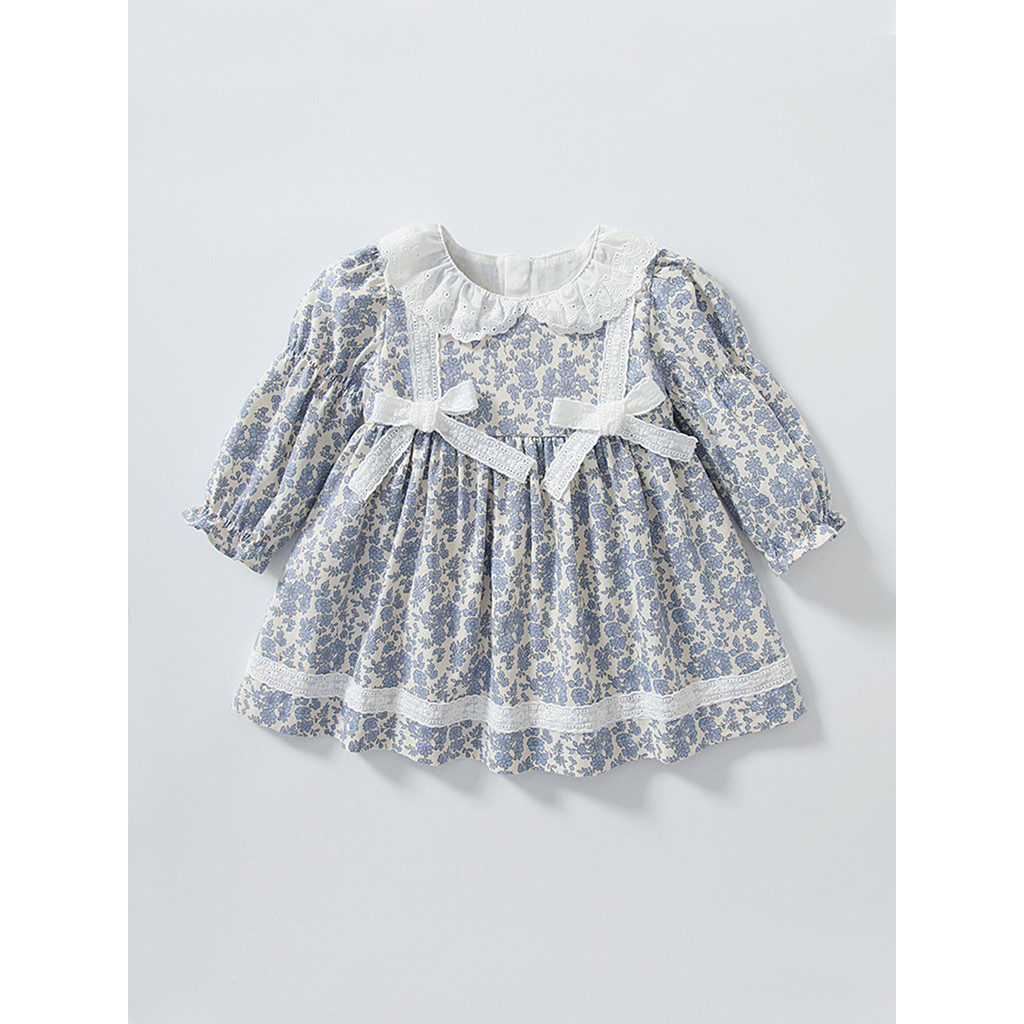 Đầm mùa xuân tay dài cho bé gái phong cách Mori, đầm công chúa cổ búp bê thanh lịch