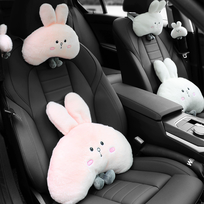 【Ready Stock】 Car Cartoon Headrest Cute Rabbit Car Neck Pillow Pillow Plush Car Chair Back Headrest 