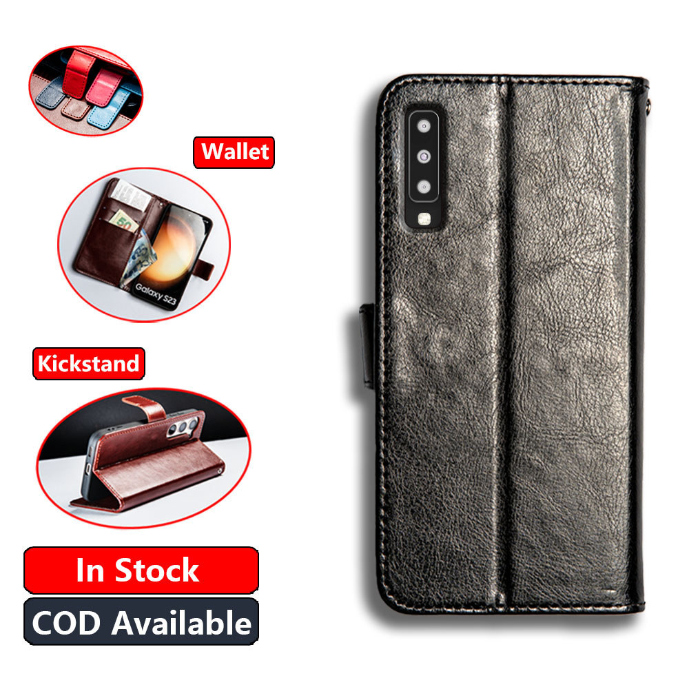 Da Cổ Điển Cho Samsung Galaxy A7 2018 SM-A750FN DS Ví Vintage Folio Case Flip Cover Đóng Từ Tính Châ