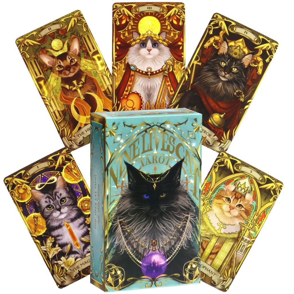 10.3 * 6cm Nine Lives Cat Tarot Witt Series Trò chơi bảng tiếng Anh Trò chơi bài Nine Lives Cat Taro