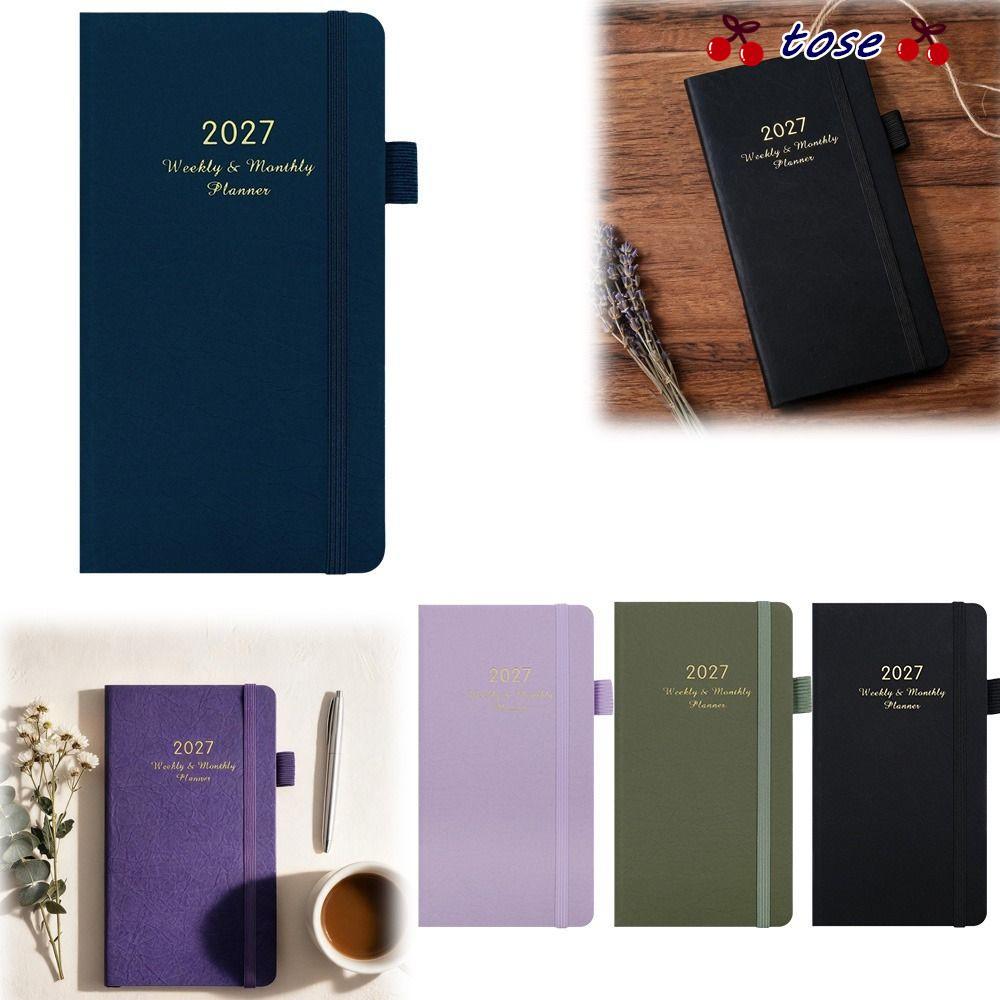 TOSE 2027 Planner Notebook, Ribbon Bookmark Elastic Band Planner Weekly Planner, Leather Pen Loop Cô