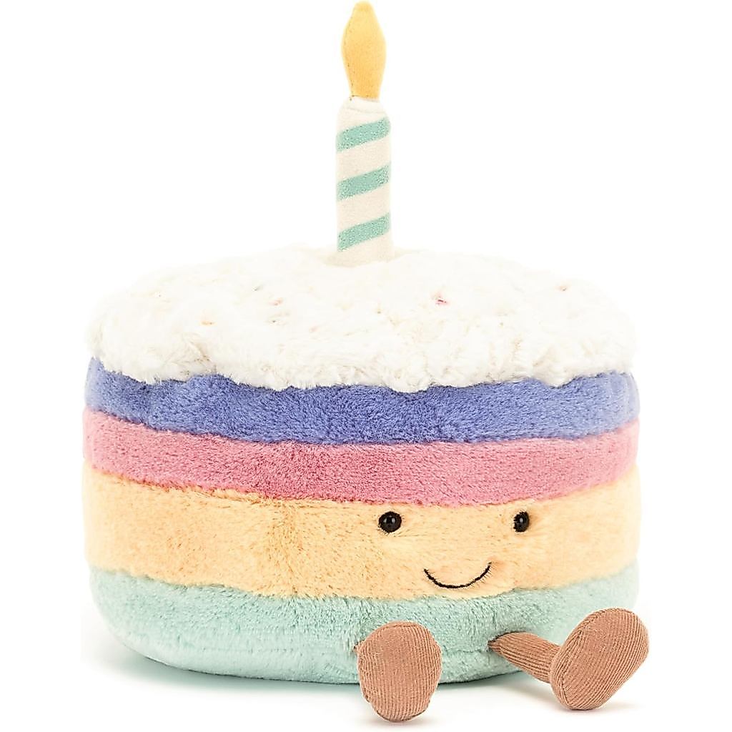 Jellycat Amuseables Đồ chơi nhồi bông bánh sinh nhật cầu vồng, vừa 6 inch - Món tráng miệng sang trọ