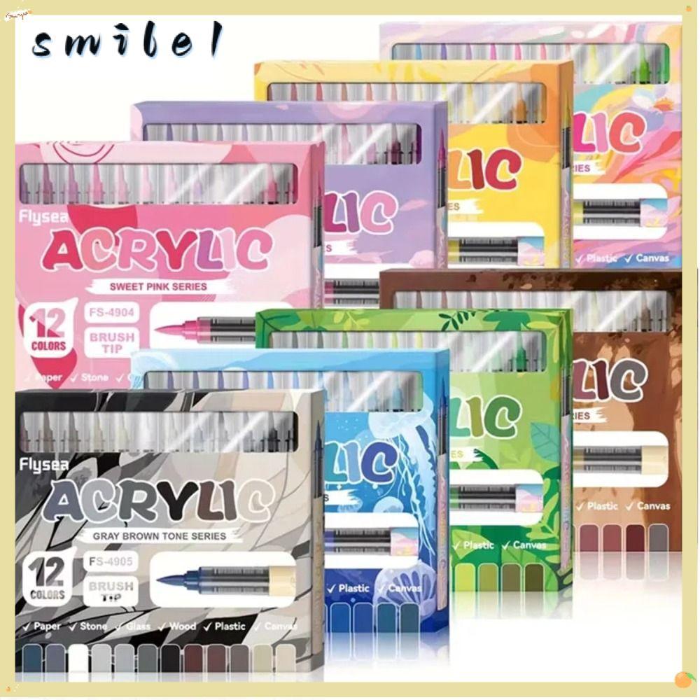 Bút đánh dấu sơn acrylic SMILE, 12 màu Soft Brush Tip Acrylic Bút đánh dấu, Đồ dùng nghệ thuật Vẽ DI