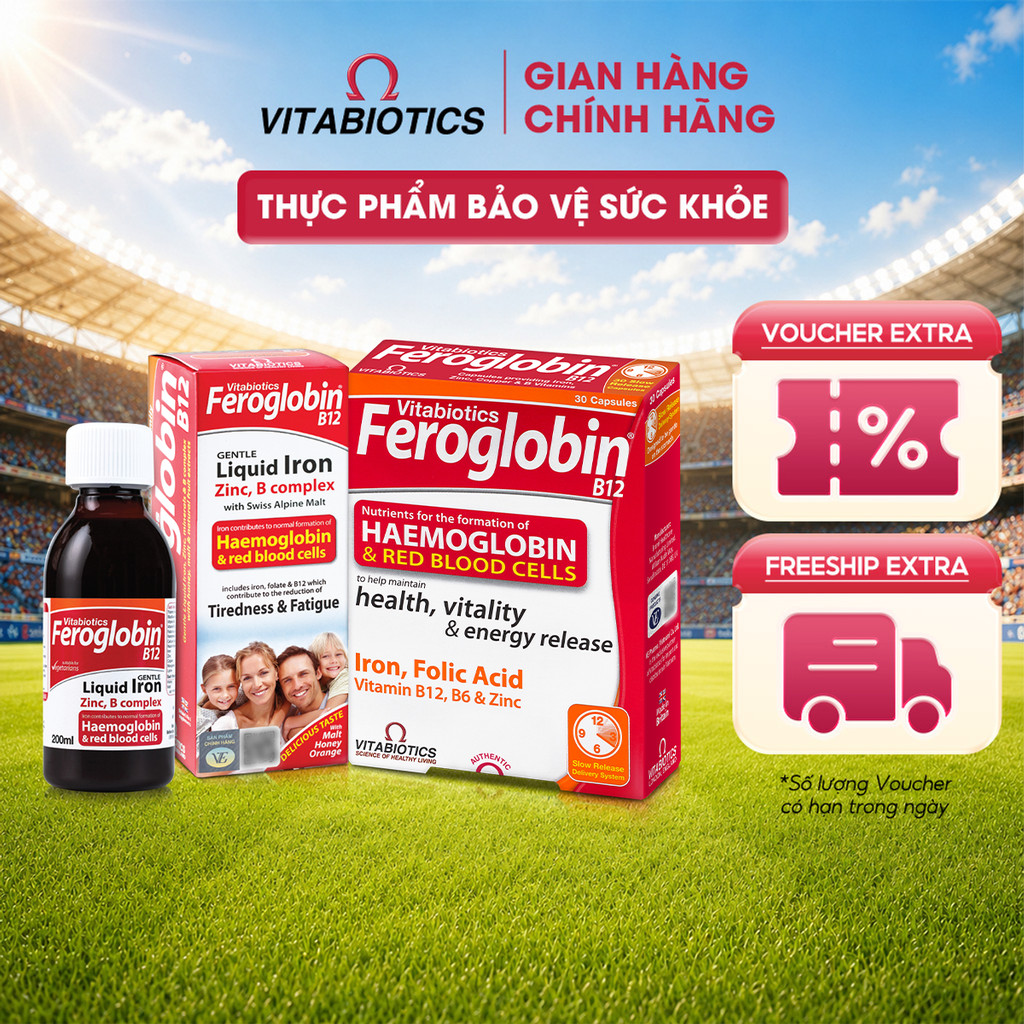Bộ TPBVSK Feroglobin B12 Capsules & Feroglobin B12 Liquid - Hỗ Trợ Tăng Khả Năng Tạo Máu Vitabiotics