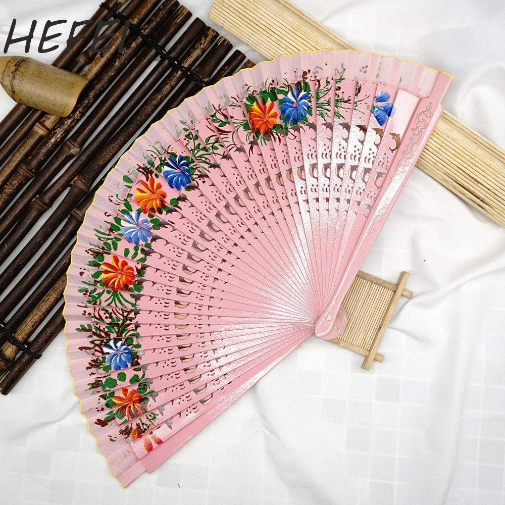 HEFEI Quạt Gấp HEFEI Rỗng Ra Gỗ Cổ Điển Trang Trí Nhà Cửa Hai Mặt Sơn Trang Trí Thủ Công