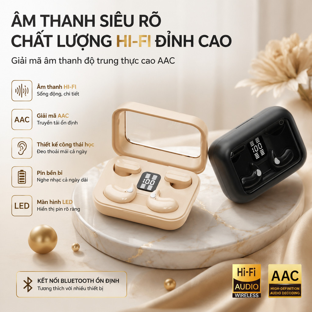Tai Nghe Bluetooth TWS Bán Nhét Tai Màn Hình LED Kỹ Thuật Số Âm Thanh Hi-Fi…