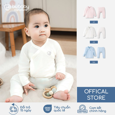 Bộ quần áo dài tay cài chéo Bambus BU Baby, bộ dài tay sơ sinh, bộ dài tay bé gái | SBB110804