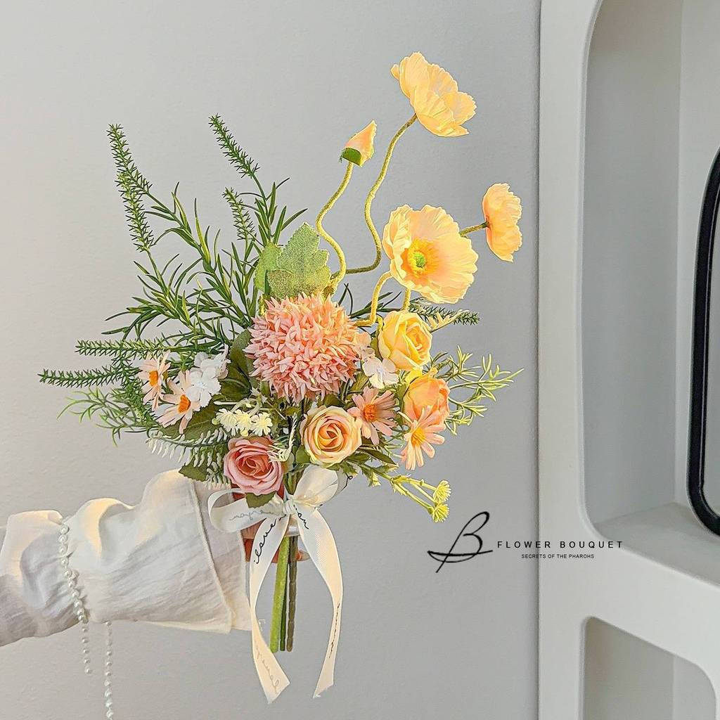 Artificial bouquet of flowers, table props, living room flowers, fake roses for photography, poppies