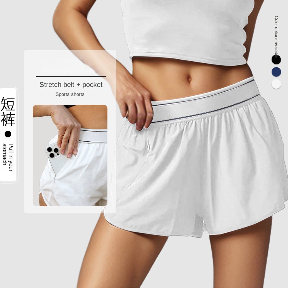 New Sports Shorts Women's Summer Quick-Drying Fitness Yoga Pants Breathable Running Belt Pocket Stre