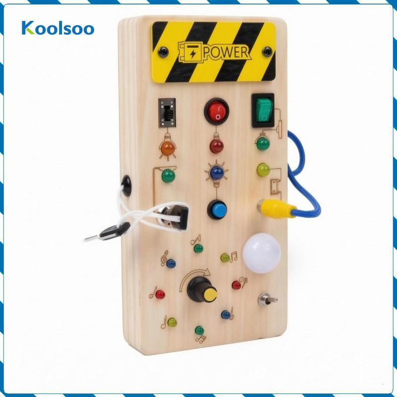 Koolsoo Gỗ LED Busy Board Đồ Chơi Tương Tác LED Busy Board Hướng Dẫn Chơi Chìa Khóa Vuông