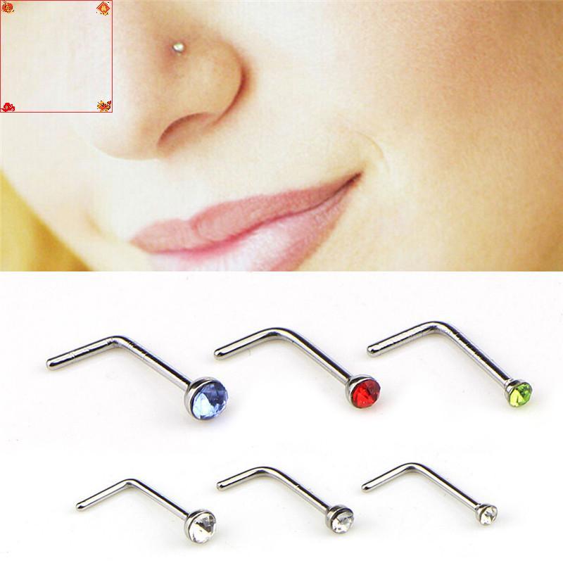[Loveshoping1] 60 Cái / bộ Thép không gỉ CZ Pha Lê Hình Chữ L Mũi Mũi Mũi Mũi Móng [SG]