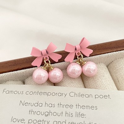 Nơ Màu Kẹo Đính Hạt Thả Bông Tai Nữ Ngọt Ngào Tươi Dainty Dangles Trang Sức Dễ Thương PD2611