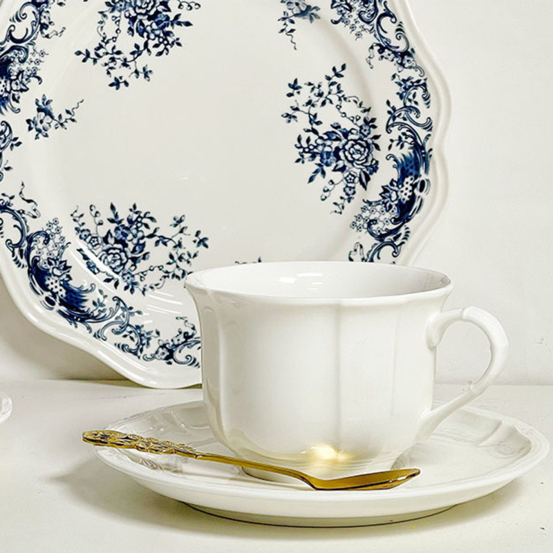 GMR Kitchen GM2 FG2 Đức Manor Series Màu Trơn Nổi Phong Cách Rococo Gốm Cốc Đĩa Trắng Nguyên Chất Ca