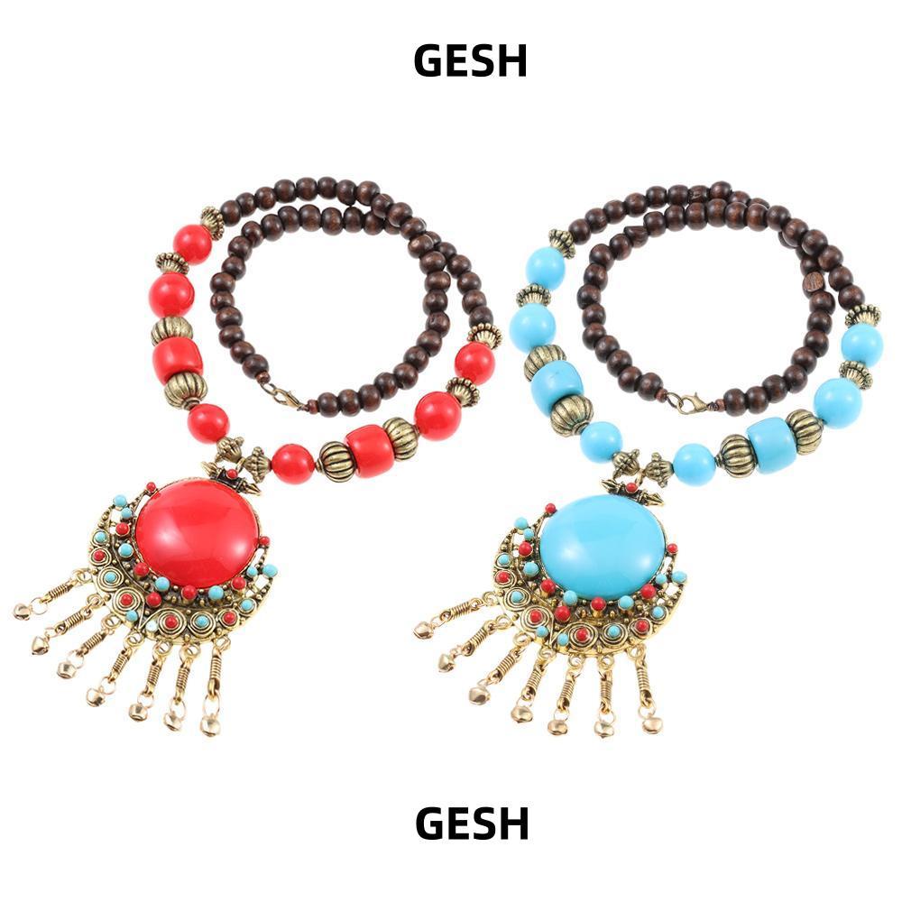 Vòng cổ Bohemian GESH, Vòng cổ mặt dây chuyền hợp kim Bohemian, Vòng cổ dài ngọc lam cổ điển dành ch