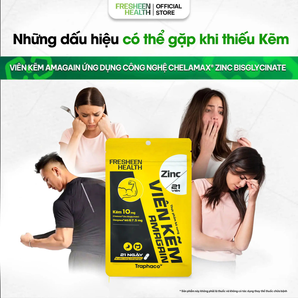 Combo 3 hộp Kẽm AMAGAIN Chelamax Bisglycinate - Bổ sung kẽm dễ hấp thu, giảm rụng tóc, mệt mỏi, chán